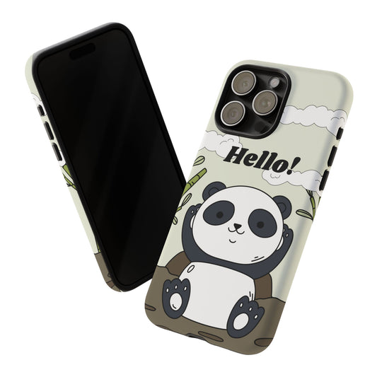 Durable Tough Case with Cute Panda and 'Hello' Message