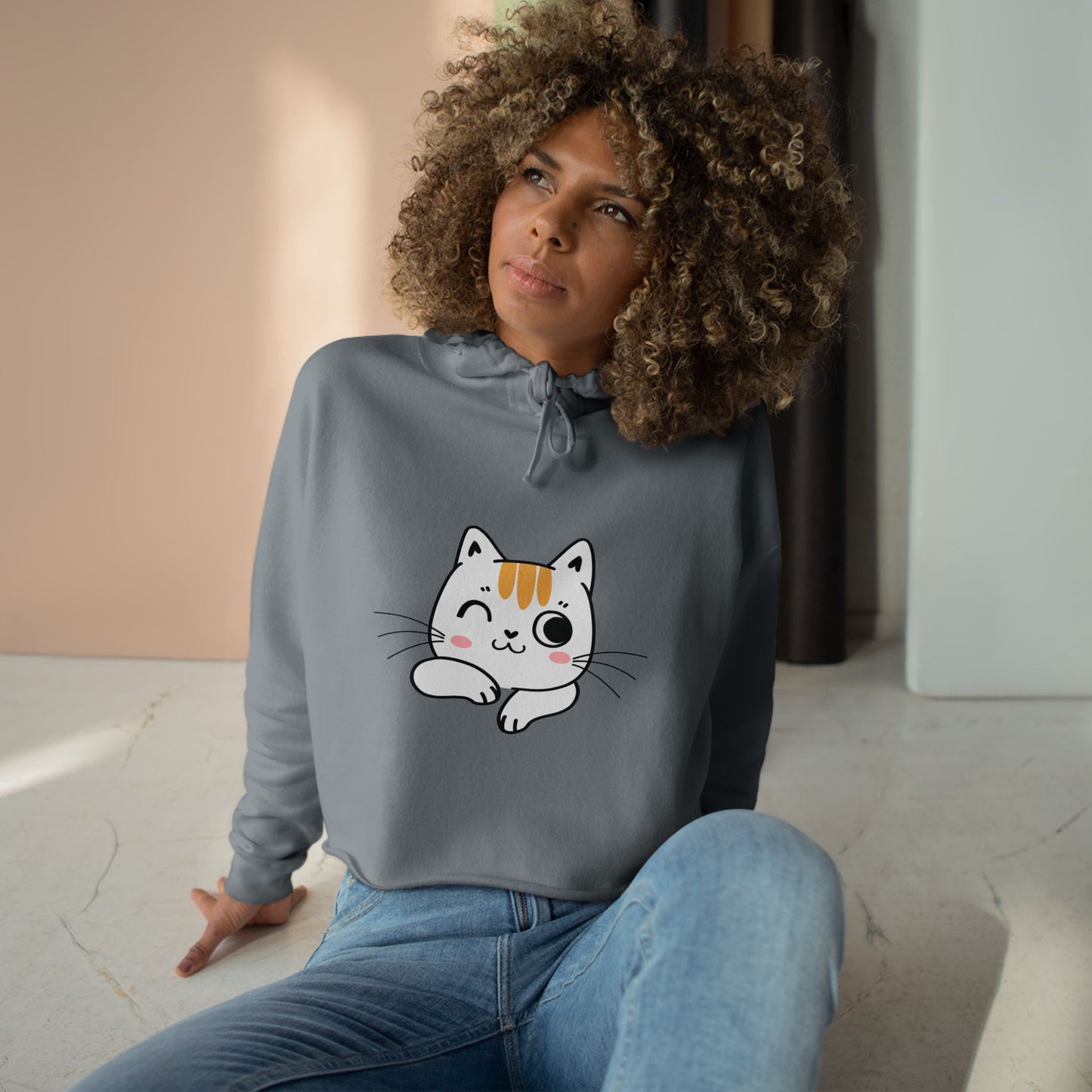 Purrfectly Cozy – Cute Cat Logo Crop Hoodie