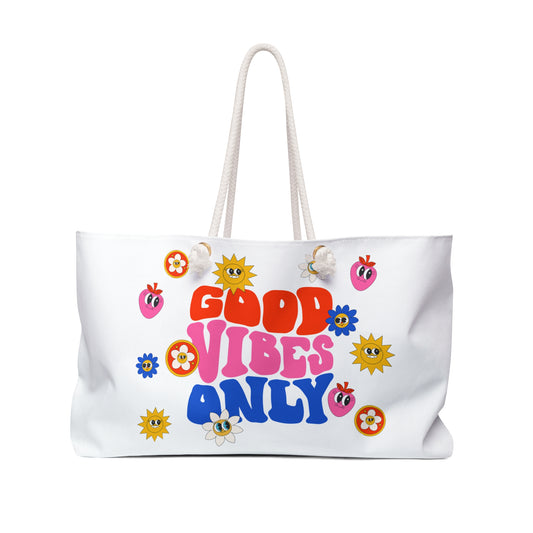 Good Vibes Only – Fun & Functional Weekend Tote (white)